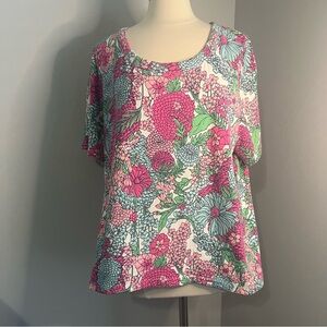 Talbots The Talbots Tee Size 2X Multicolor Floral Short Sleeve Top Shirt Tee